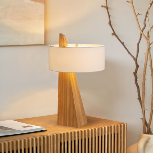 Nova of California obelisk table lamp - natural ash wood finish, white cotton-linen shade