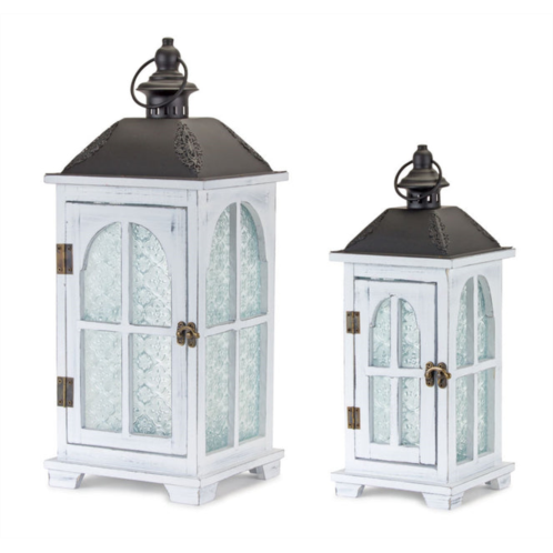 HouzBling lantern (set of 2) 14.5h, 19.25h wood/metal