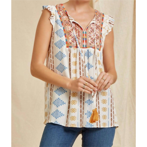 Savanna Jane aztec flutter sleeve tank in multi