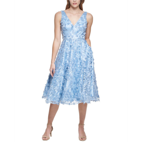 Eliza J 3d floating flowers mesh midi dress