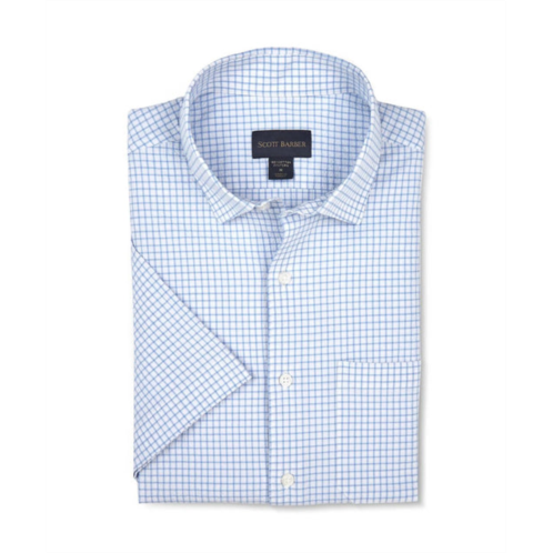 Scott Barber mens short sleeve stretch seersucker button down shirt in sky