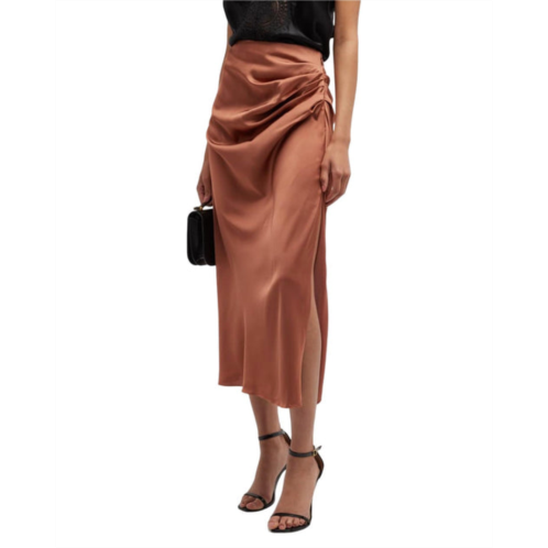 JONATHAN SIMKHAI marguerite washed charmeuse ruched midi skirt in pecan