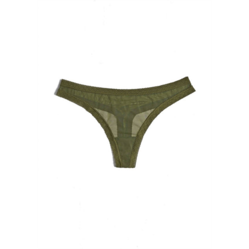 Blush Lingerie mesh lace trim thong panty in moss