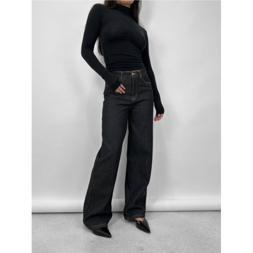 Emory Park fleece lined thermal wide leg jeans in dark blue