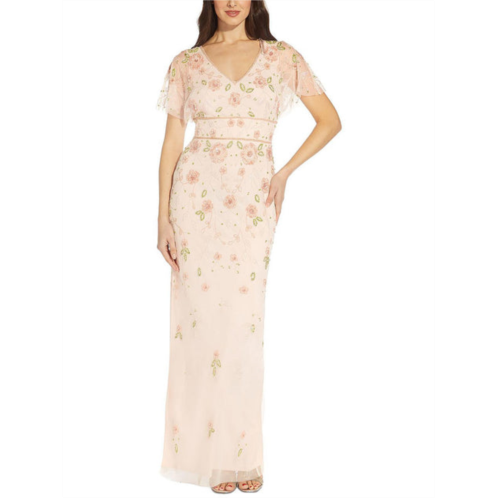 Adrianna Papell womens beaded maxi evening dress