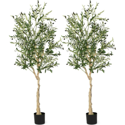 Hivvago 6 feet artificial olive tree in cement pot-2 pieces