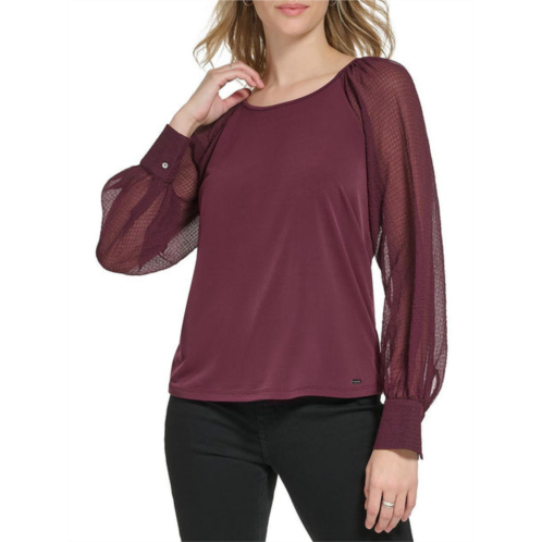 Calvin Klein womens crew neck chiffon blouse