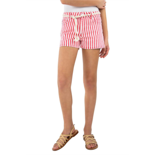 Tractr girls tween denim shorts in white / red stripe