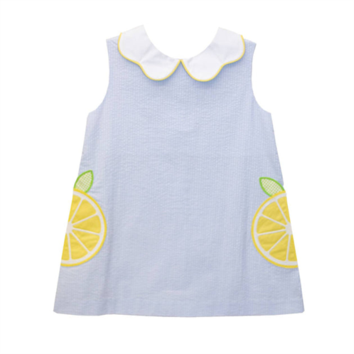 LITTLE ENGLISH girls lemon bryar seersucker dress in light blue