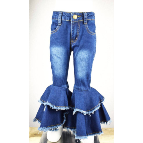 ML Fashions girls double ruffled bell jeans in light denim