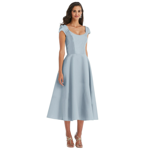 Alfred Sung puff cap sleeve full skirt satin midi dress