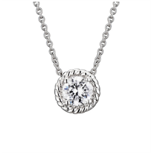 Genevive sterling silver white gold plated with clear round cable stud pendant necklace