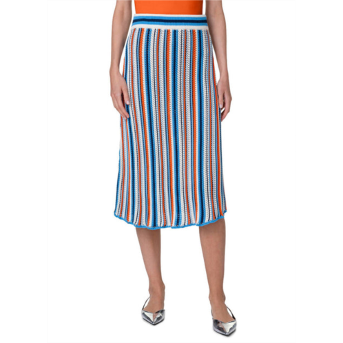 AKRIS PUNTO stripe crochet midi skirt in multi