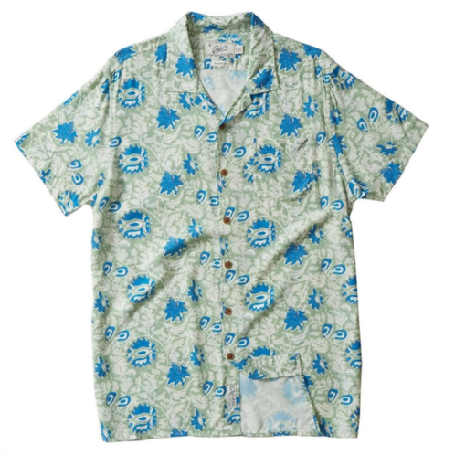 Grayers men vintage hawaiian batik print shirt in green/light blue