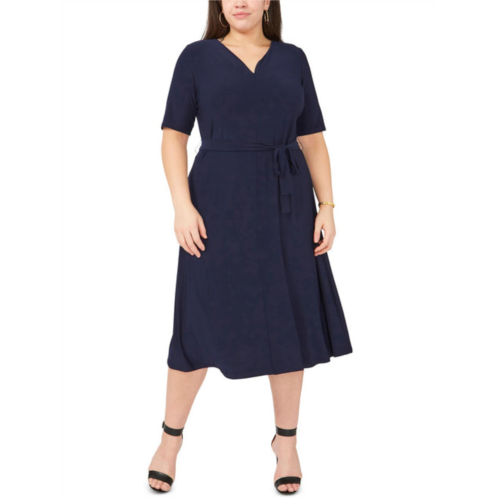 MSK plus womens belted mid calf midi dress