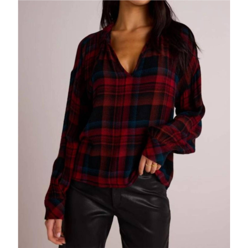 Bella Dahl drop shoulder pullover sweater in winter berry plaid