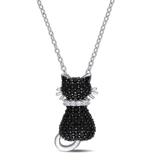 Mimi & Max black spinel and created white sapphire kitty cat necklace in sterling silver