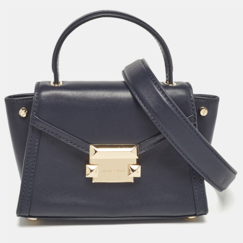 Michael Kors navy blue leather mini whitney top handle bag