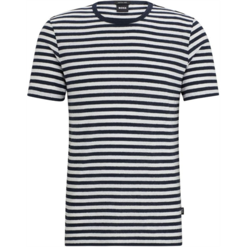 Hugo Boss mens tiburt 457 striped linen short sleeve crew neck t-shirt, navy/white