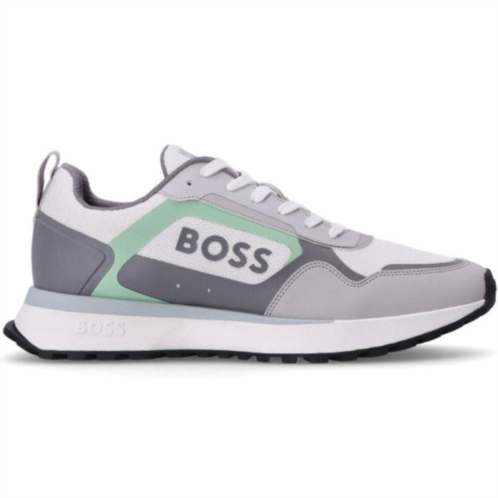 Hugo Boss mens big logo mesh mix lace up sneaker, white/pearl grey