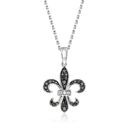 Ross-Simons black and white diamond fleur-de-lis pendant necklace in sterling silver