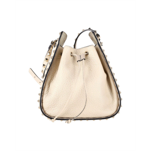 Valentino Garavani rockstud bucket bag in cream leather