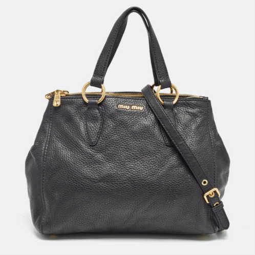 Miu Miu black soft leather double zip tote