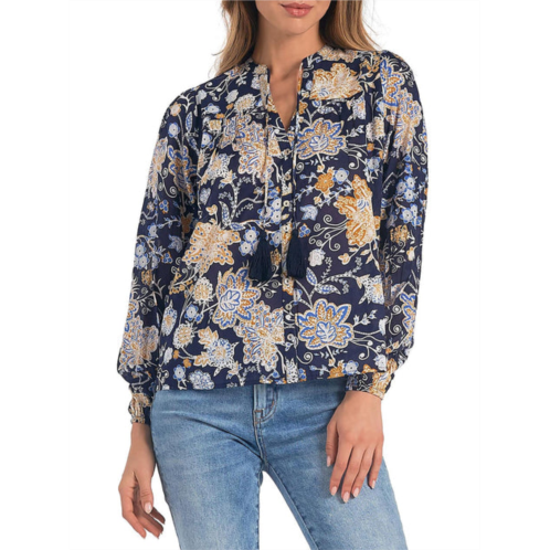 Elan womens floral collar button-down top