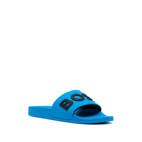 Hugo Boss men kirk bold white logo rubber slide sandal blue