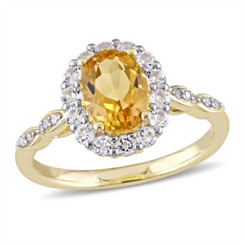 Mimi & Max 1 4/5 ct tgw oval shape citrine, white topaz and diamond accent vintage ring in 14k yellow gold