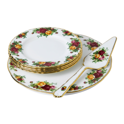 Royal Albert old country roses tea cake plate & server 6 piece set
