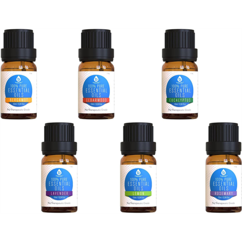 PURSONIC 100% pure essential aromatherapy oils gift set-6 pack 10ml(bergamot cedarwood eucalyptus lavender lemon rosemary.)