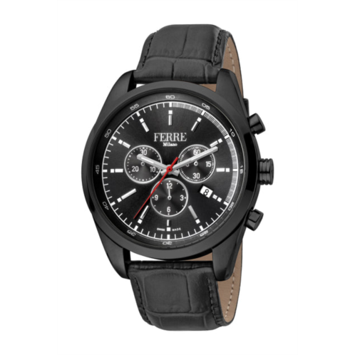 Ferre Milano mens black dial black leather watch