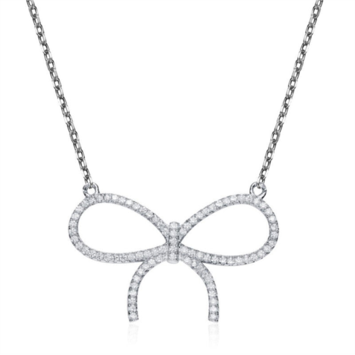 Genevive sterling silver with colored cubic zirconia ribbon necklace