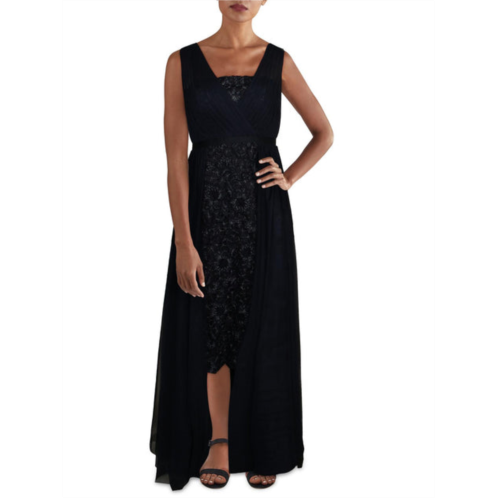 Aidan Mattox womens lace front embroidered midi dress