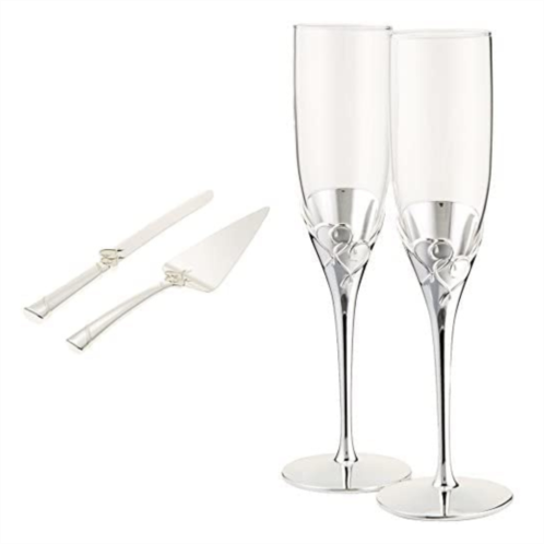Lenox true love glass flute pair and true love 2-piece dessert set silver regular 13