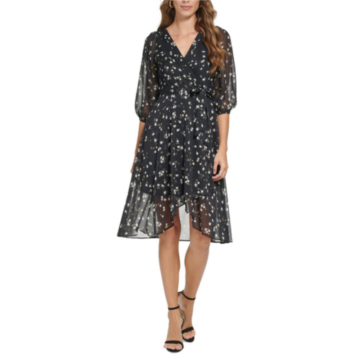 DKNY petites womens floral hi-low midi dress