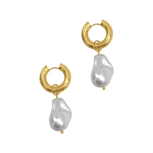 Adornia shell pearl chubby hoop earrings gold