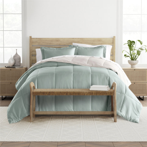 Ienjoy reversible comforter set in eucalyptus and natural tones