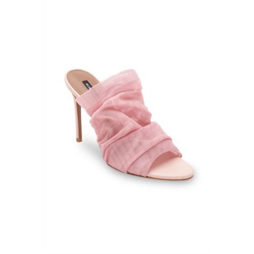 BCBGMaxazria sarani blush ruched mesh wide band heel