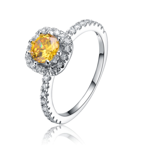 Genevive sterling silver yellow cubic zirconia solitaire ring