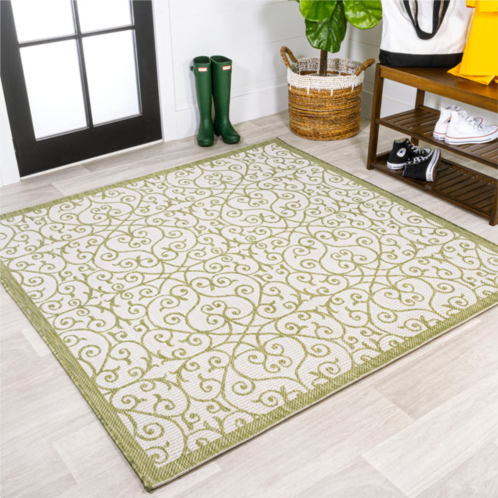 JONATHAN Y madrid vintage filigree textured weave indoor/outdoor green/cream square area rug