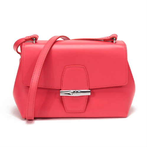 LONGCHAMP roseau leather crossbody handbag in poppy pink