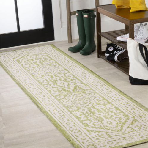 JONATHAN Y sinjuri medallion textured weave indoor/outdoor green/cream runner rug