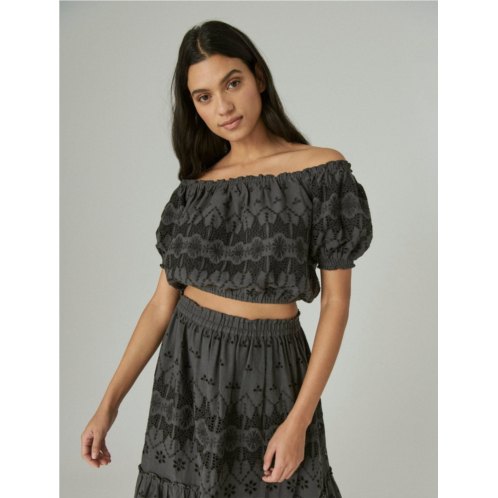 Lucky Brand womens off the shoulder lace crop top