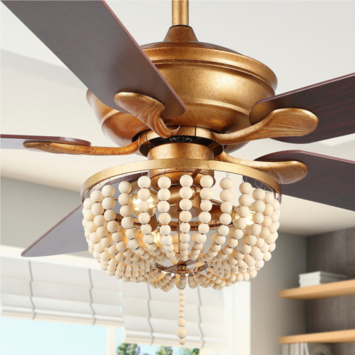 JONATHAN Y erin 52 3-light rustic farmhouse iron/wood bead mobile-app/remote-controlled led ceiling fan