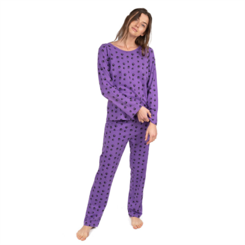 Leveret womens two piece cotton loose fit pajamas dog paw purple