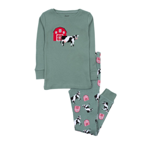 Leveret kids two piece cotton pajamas cow green