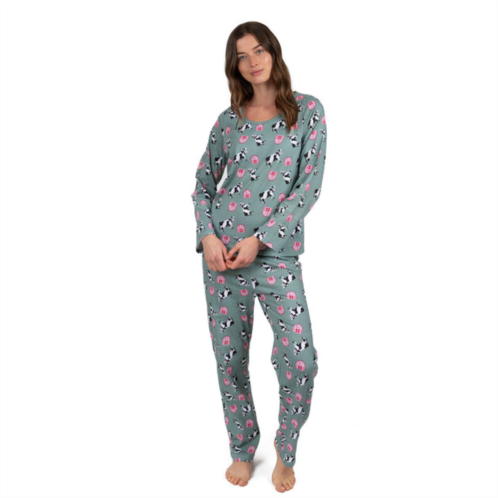 Leveret womens two piece cotton loose fit pajamas cow green