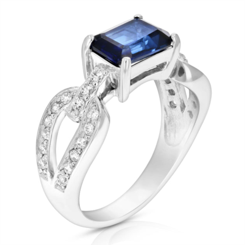 Vir Jewels 1 cttw created blue sapphire ring .925 sterling silver emerald 8x6 mm